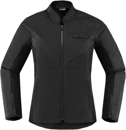 ICON Women's Hooligan Perf Jacket in Stealth style, large size, showcasing the stylish black perforated motorcycle jacket.