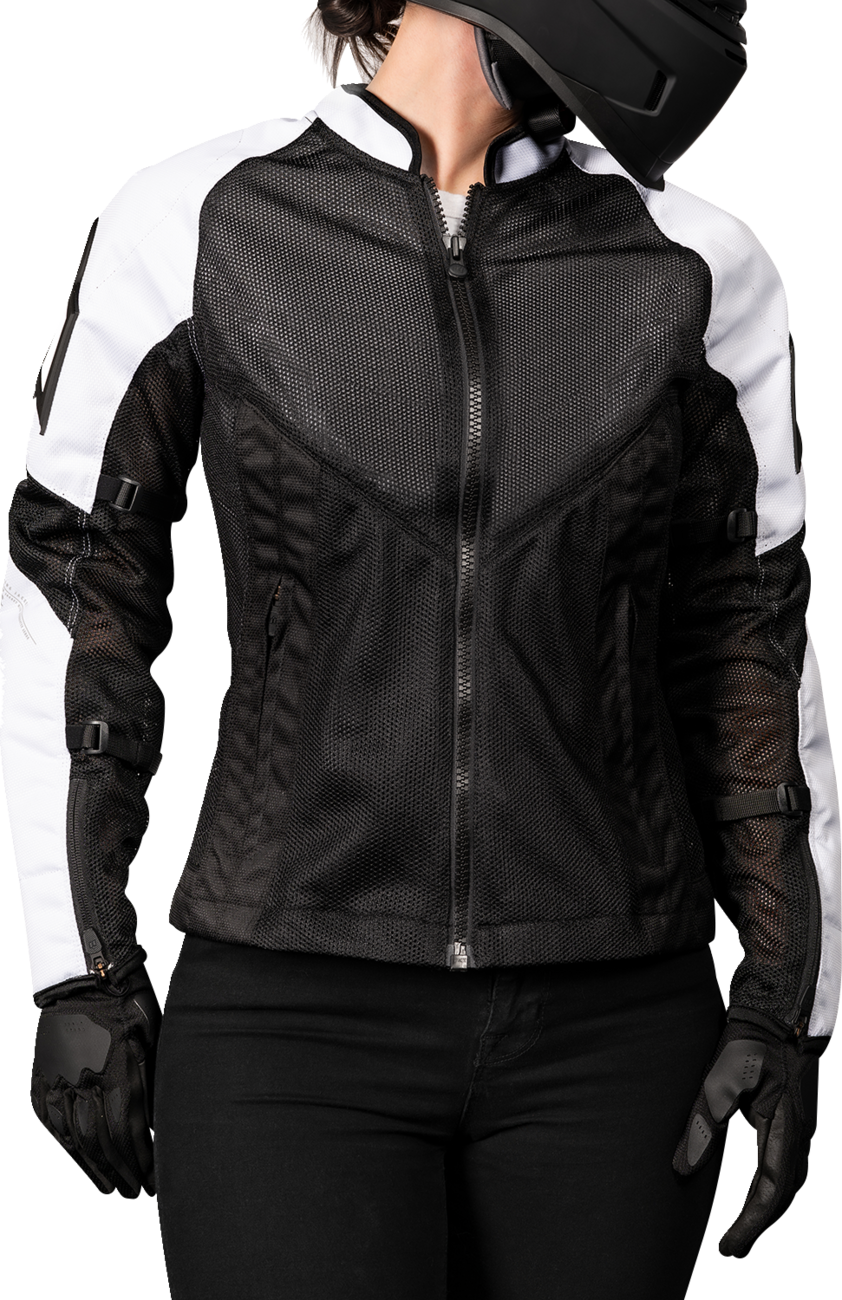 ICON Women's Mesh AF Jacket in white and black, XS, lightweight jacket with mesh panels for breathability.