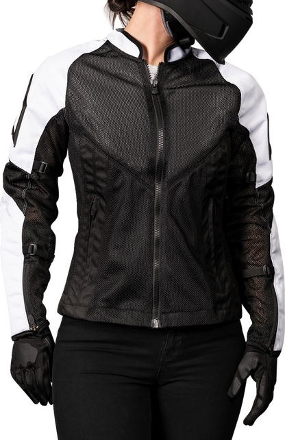 ICON Women's Mesh AF Jacket in white and black, XS, lightweight jacket with mesh panels for breathability.