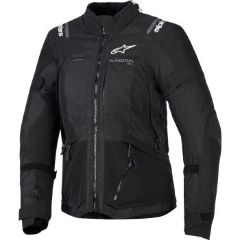 Alpinestars Andes V4 DS black jacket in size M, featuring durable material and stylish design, displayed on a hanger.