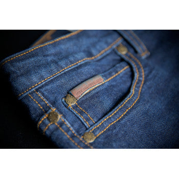 ICON Women's MH1000™ Blue Jeans by Bill's Exhausts, front view showing classic denim fabric and fit in size 12.