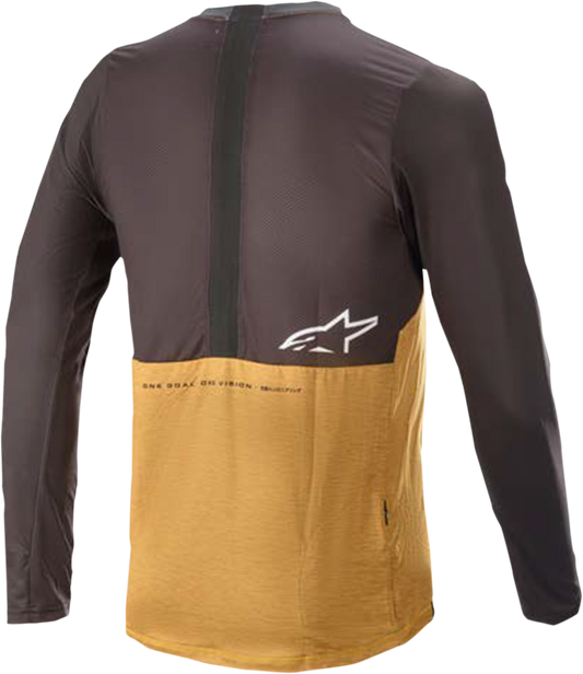 Alpinestars Alps 6.0 V2 long-sleeve motorcycle jersey in orange and black, size large, with brand logo and sporty design.