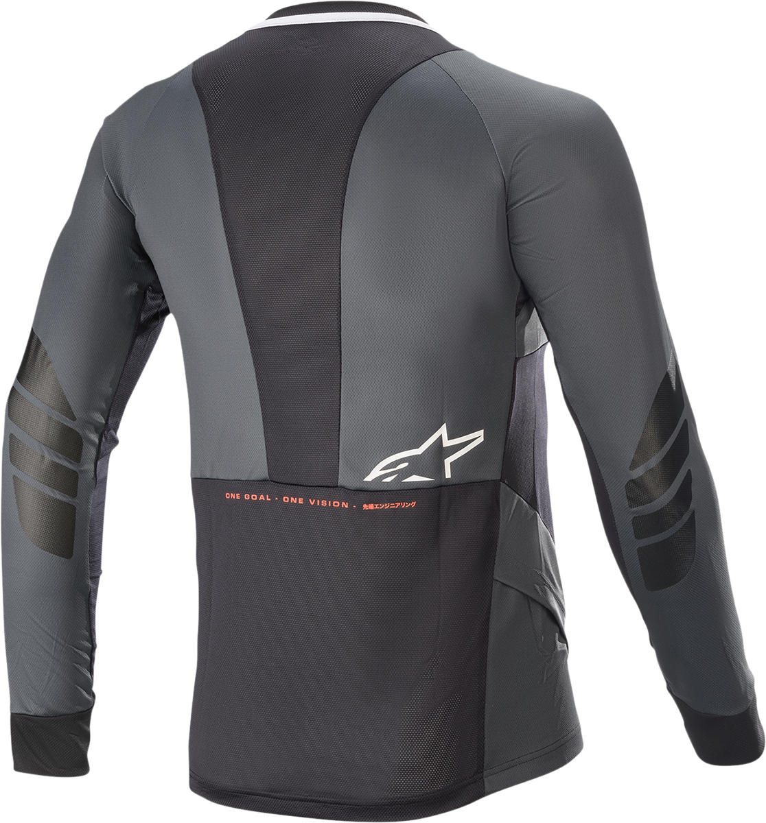 Alpinestars Drop 8.0 long-sleeve racing jersey in black and coral, large size, featuring breathable fabric and sporty design.