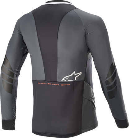 Alpinestars Drop 8.0 long-sleeve racing jersey in black and coral, large size, featuring breathable fabric and sporty design.