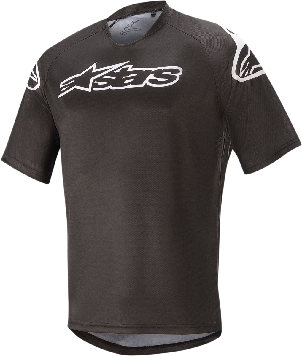 Alpinestars Racer V2 Jersey in black and white, medium size, featuring racing-inspired design and breathable fabric.