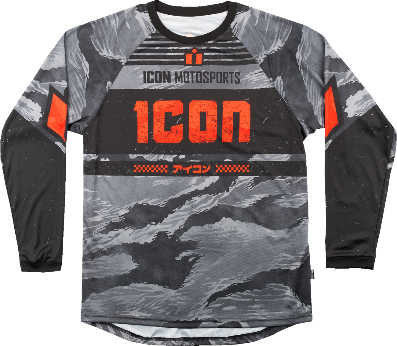 Gray camo ICON Tiger’s Blood Jersey by Bill's Exhausts in XL size, featuring bold tiger and blood graphic design.