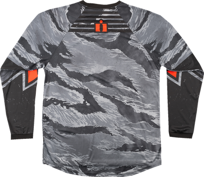 Bill's Exhausts ICON Tiger’s Blood gray camo jersey in XL, featuring a bold tiger’s blood design and comfortable fit.