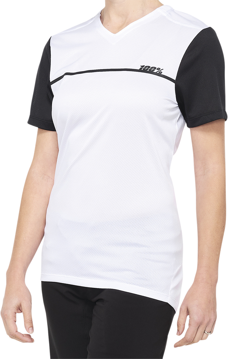 Bill's Exhausts Women's Ridecamp Jersey, short-sleeve cycling jersey in white and black, size XL, breathable and comfortable fit.