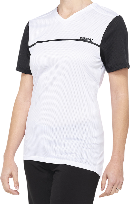 Bill's Exhausts Women's Ridecamp Jersey, short-sleeve cycling jersey in white and black, size XL, breathable and comfortable fit.