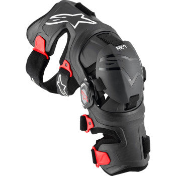 Alpinestars RK-7 Plasma Knee Braces in black and red, medium size, showing the protective design and adjustable straps.