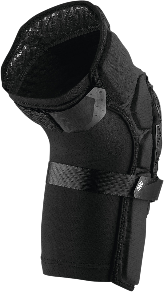 Bill's Exhausts 100% Surpass Knee Guards in black, large size, with protective padding, designed for motorcycle or sports use.