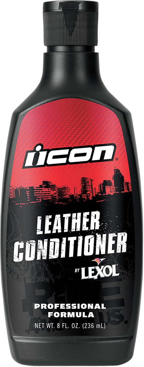 Bill's Exhausts ICON Leather Conditioner in 8 oz. bottle, a leather cleaner with a natural finish for leather care.