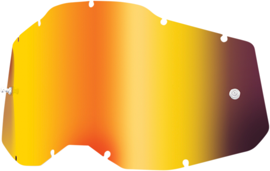 Red mirror lens for Accuri 2, Racecraft 2, and Strata 2 helmets by Bill's Exhausts, shown with reflective red coating.