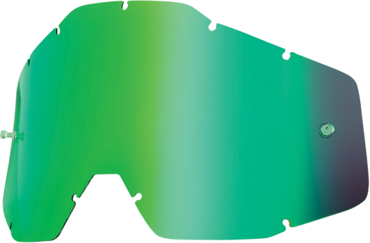 Green mirror lens for Accuri, Strata, Racecraft helmets by Bill's Exhausts, showing reflective surface and helmet fit.