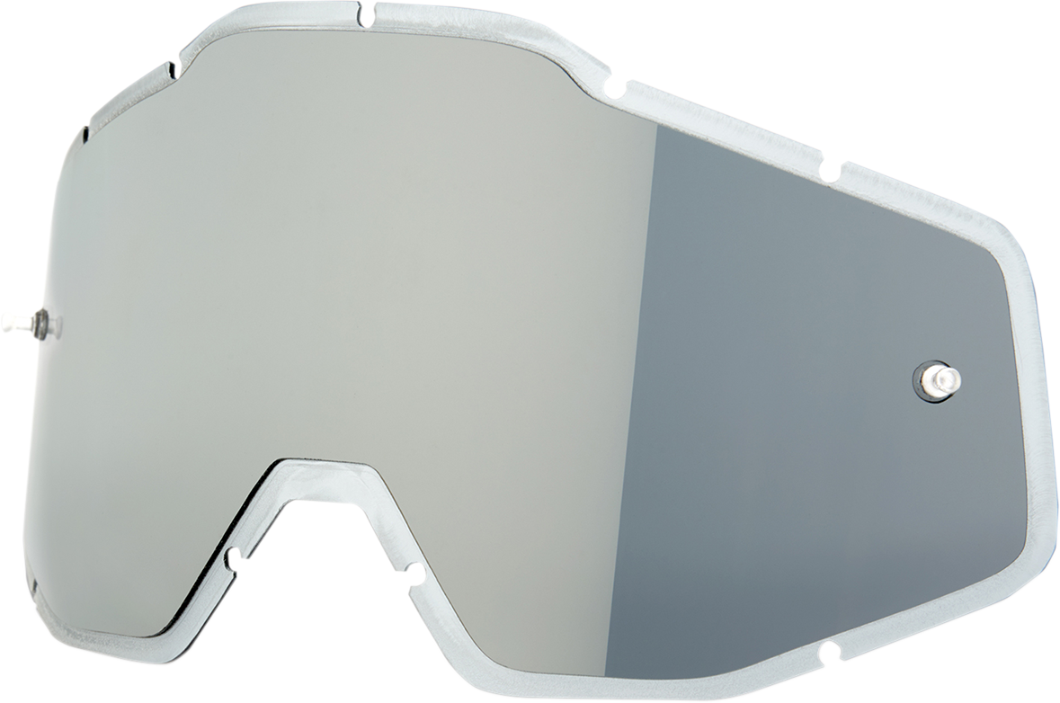 Injected silver mirror lens for Accuri, Strata, Racecraft helmets by Bill's Exhausts, designed for high-performance motorcycle helmets.