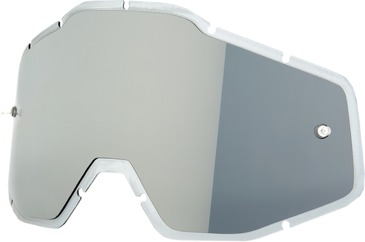 Injected silver mirror lens for Accuri, Strata, Racecraft helmets by Bill's Exhausts, designed for high-performance motorcycle helmets.