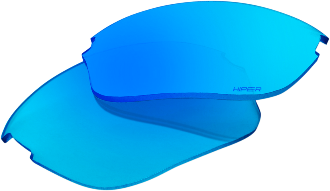 Bill's Exhausts 100% Sportcoupe lenses with HiPER Blue multilayer mirror finish, showcasing reflective blue tinted lenses.