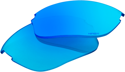 Bill's Exhausts 100% Sportcoupe lenses with HiPER Blue multilayer mirror finish, showcasing reflective blue tinted lenses.