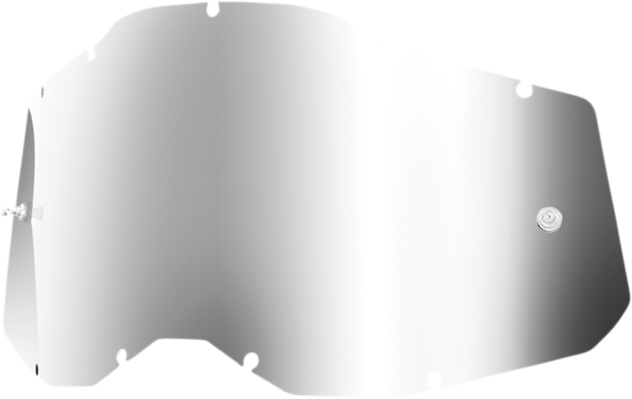 Silver mirror 100% Youth Accuri 2/Strata 2 lens for motorcycle helmets, featuring sleek reflective surface and high-quality design.