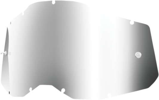 Silver mirror 100% Youth Accuri 2/Strata 2 lens for motorcycle helmets, featuring sleek reflective surface and high-quality design.