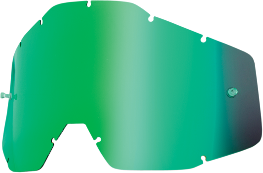 Bill's Exhausts 100% Youth Accuri/Strata green smoke mirror lens for motorcycle helmets, showing reflective green-tinted surface.