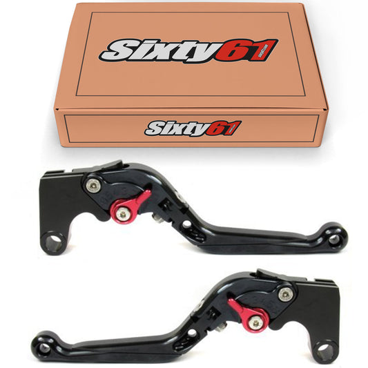 Black Kawasaki ZX6 brake and clutch levers by Bill's Exhausts, adjustable, sliding, folding, for models 2017-2023.