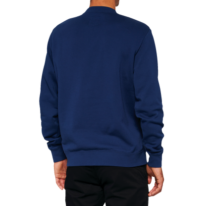 Bill's Exhausts 100% Icon long-sleeve fleece sweatshirt in navy, size XL, showing the cozy, soft fabric and classic fit.