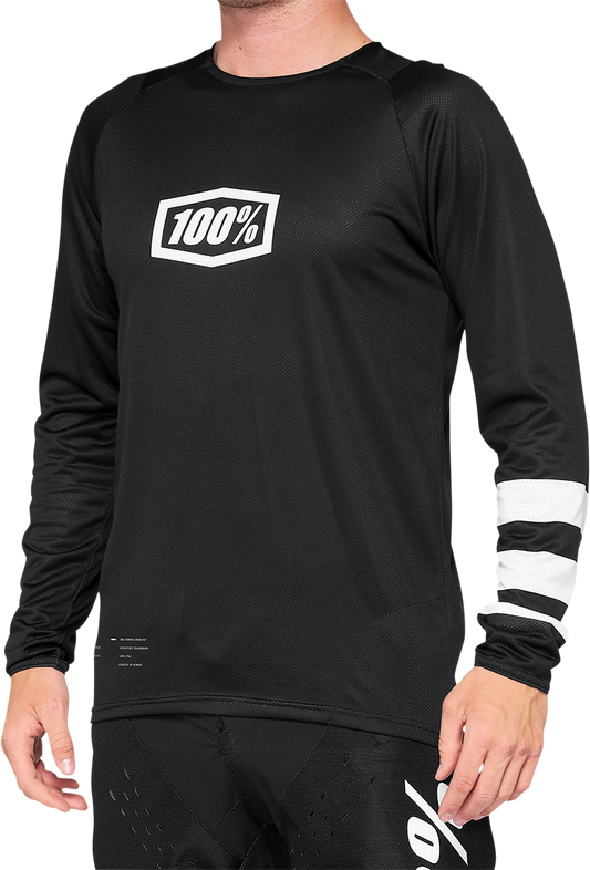 Bill's Exhausts 100% R-Core Jersey long-sleeve in black, small size, featuring a comfortable fit and durable fabric.