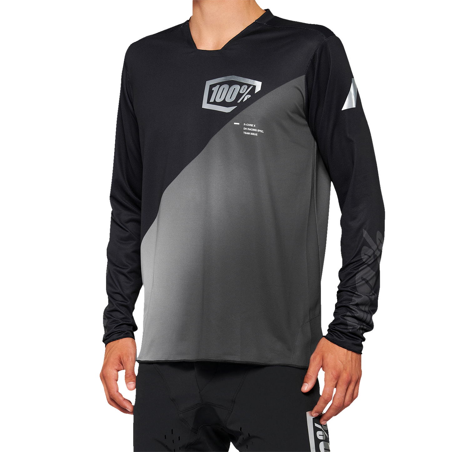 Bill's Exhausts 100% R-Core-X long-sleeve jersey in black and gray, 2XL, featuring comfortable fabric and long-sleeve design.