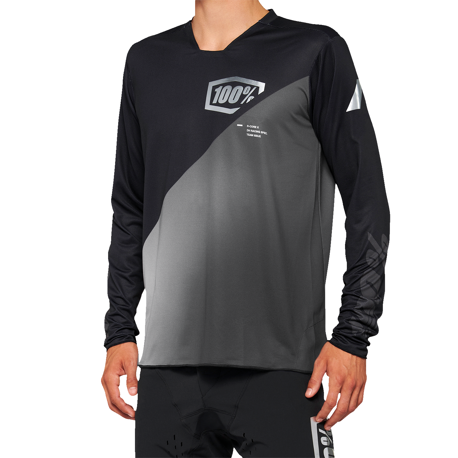 Bill's Exhausts 100% R-Core-X long-sleeve jersey in black and gray, 2XL, featuring comfortable fabric and long-sleeve design.
