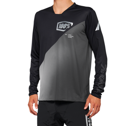 Bill's Exhausts 100% R-Core-X long-sleeve jersey in black and gray, 2XL, featuring comfortable fabric and long-sleeve design.