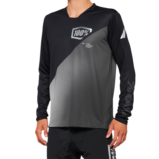 Bill's Exhausts 100% R-Core-X long-sleeve jersey in black and gray, 2XL, featuring comfortable fabric and long-sleeve design.