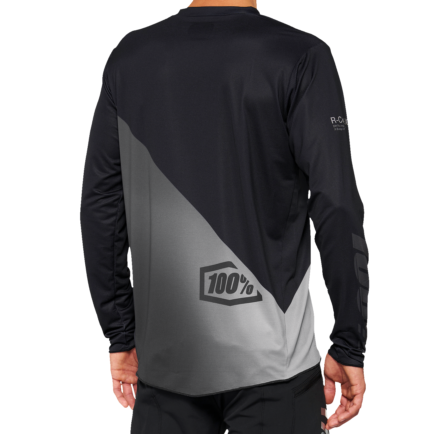 Bill's Exhausts 100% R-Core-X long-sleeve jersey in black and gray, 2XL, featuring comfortable athletic fit and branding details.