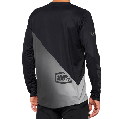 Bill's Exhausts 100% R-Core-X long-sleeve jersey in black and gray, 2XL, featuring comfortable athletic fit and branding details.