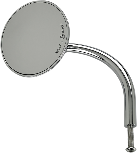 Round chrome BILTWELL mirror by Bill's Exhausts, showing reflective surface and mounting arm for motorcycle or vehicle use.