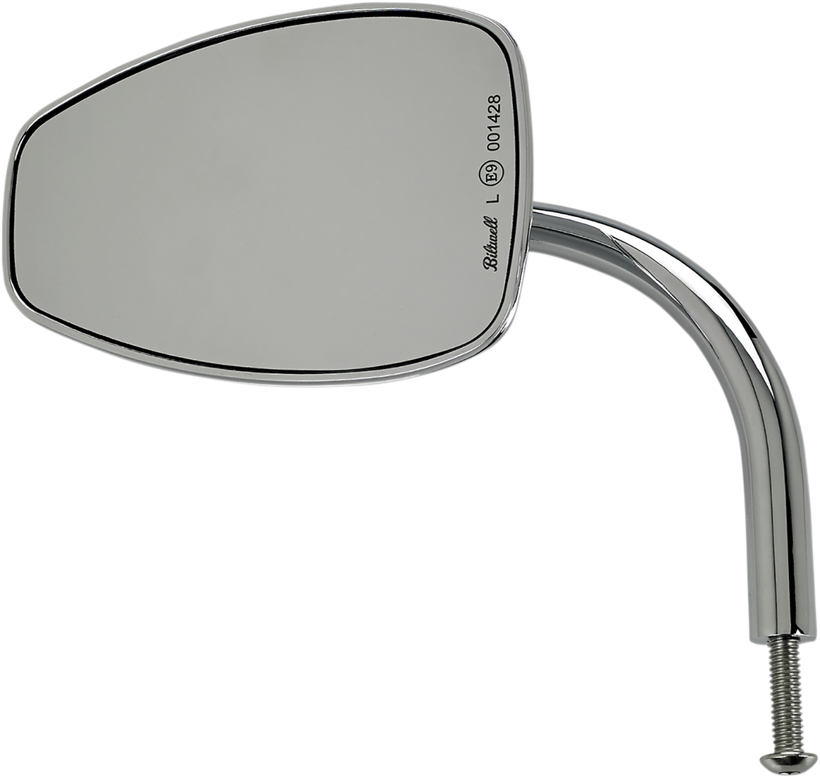 Chrome BILTWELL Tear Drop Mirror, designed for motorcycles, with a sleek, reflective surface and durable mounting hardware.