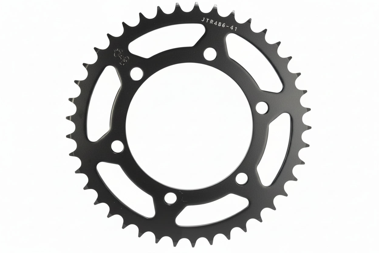 Bill's Exhausts Ninja 400 sprocket and chain set kit, includes metal sprockets and chain components for motorbike maintenance.