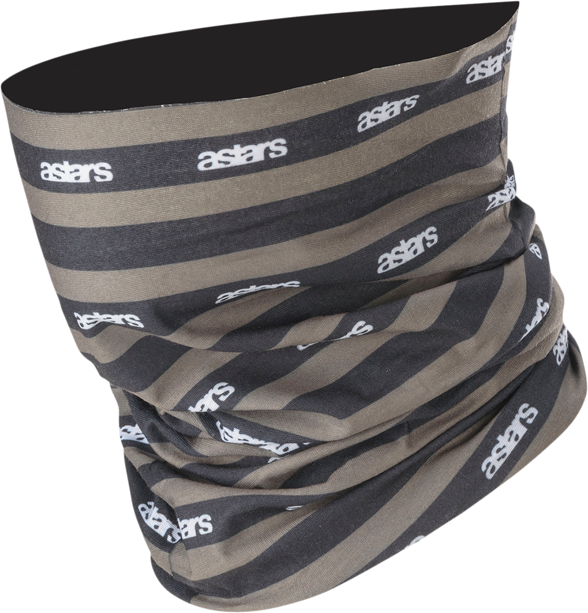 Alpinestars vintage neck tube in black and military green, designed for motorcycle riders for neck protection and style.