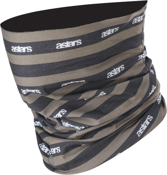Alpinestars vintage neck tube in black and military green, designed for motorcycle riders for neck protection and style.