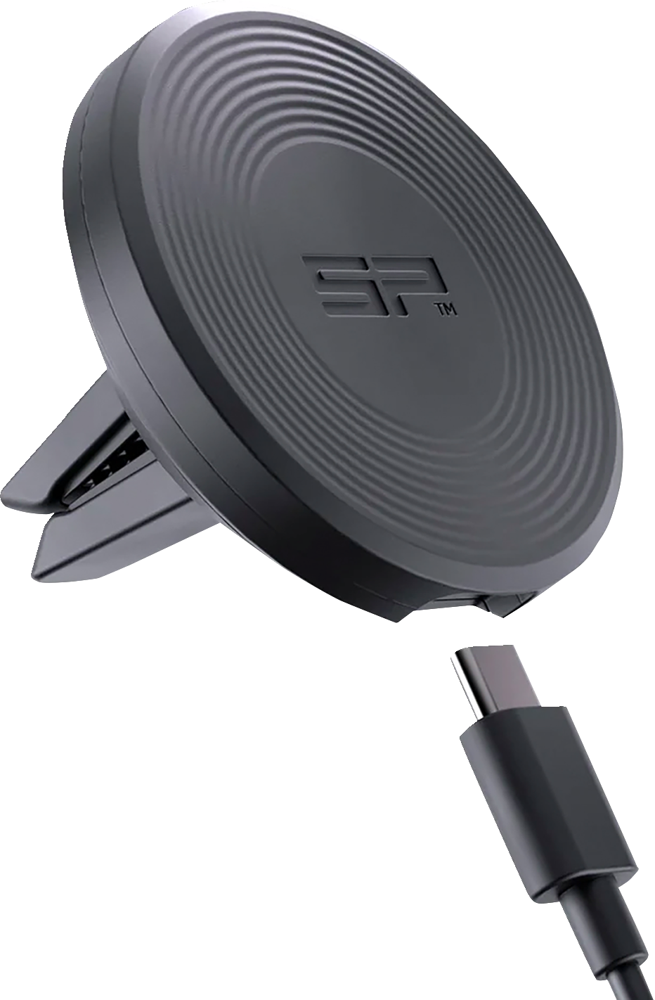 Bill's Exhausts SP CONNECT vent mount for phones with SPC+ charging, securely attaches to vehicle air vents.