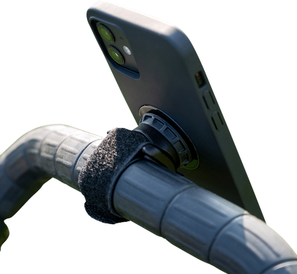 Universal SP CONNECT handlebar phone mount by Bill's Exhausts, securely holding smartphones on bike handlebars.