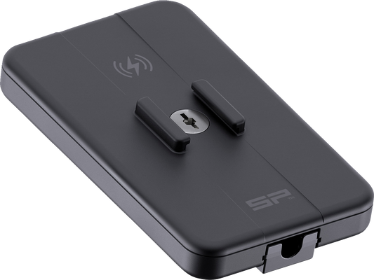 Bill's Exhausts SP CONNECT Wireless Charging Module for phone, compact black device with charging port and indicator lights
