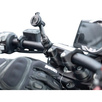 Black SP CONNECT 3D Phone Mount for 1-1/2 inch handlebars, compatible with various smartphones, designed for secure mounting.