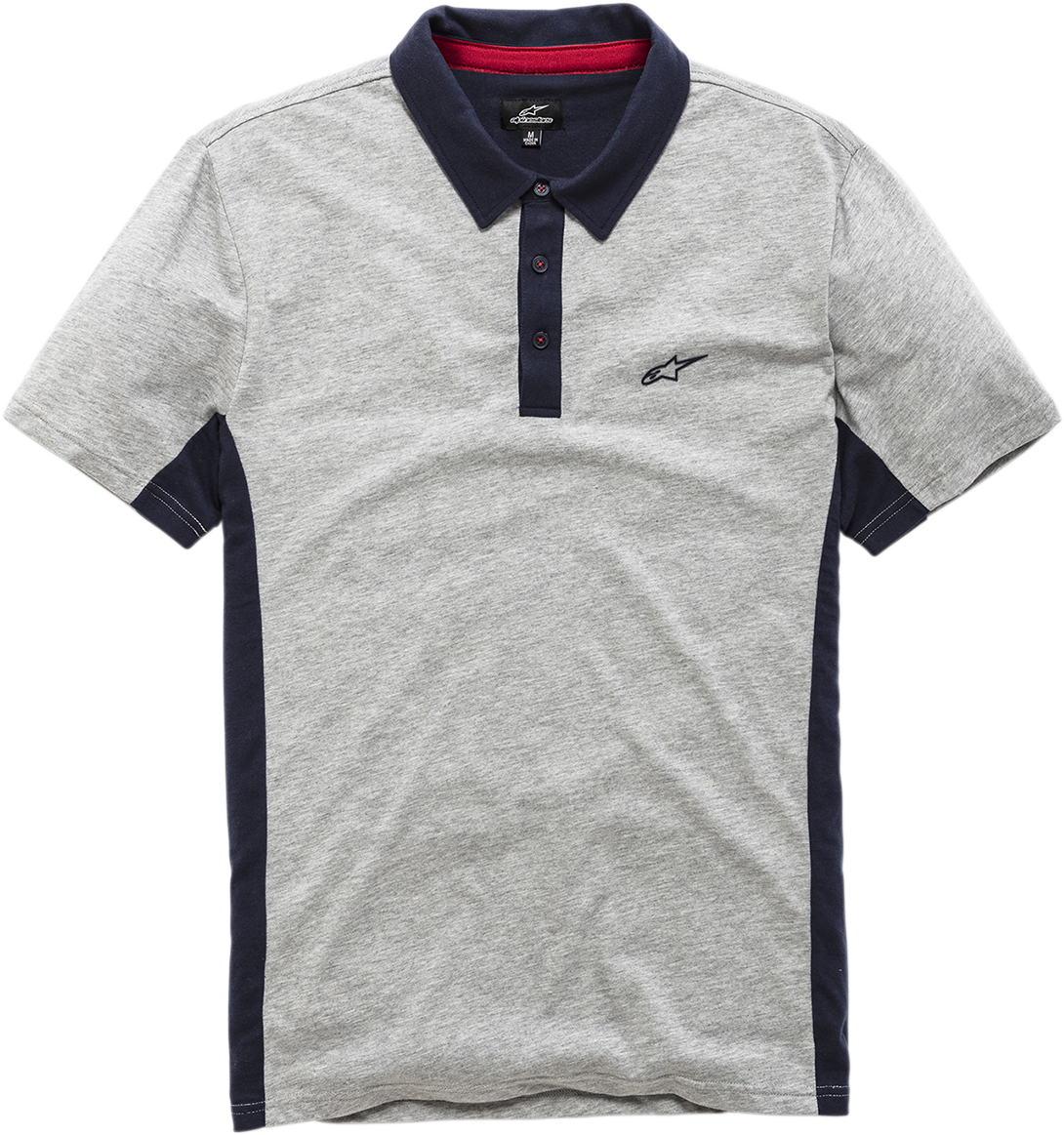 Alpinestars Champion Polo Shirt in Heather Gray and Navy, medium size, showcasing the stylish men's polo with collar and logo details.