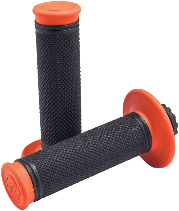 ProTaper Pro Series clamp-on handlebar grips in full diamond orange and black by Bill's Exhausts, designed for motorcycle handlebars.