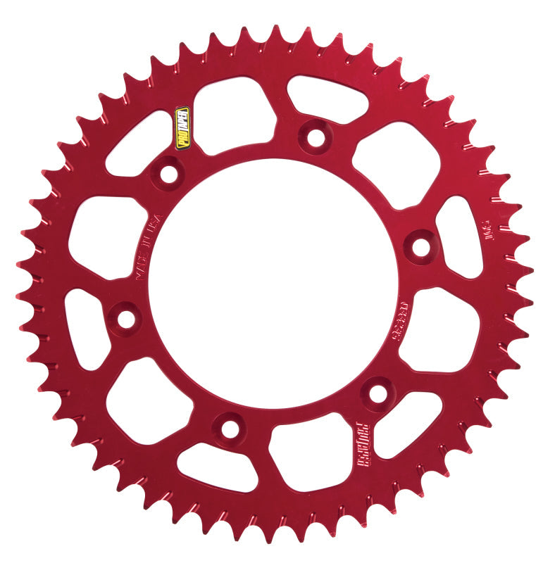 Red ProTaper Sprocket 53 Tooth for Husqvarna, KTM, Gas Gas motorcycles, manufactured by Bill's Exhausts.