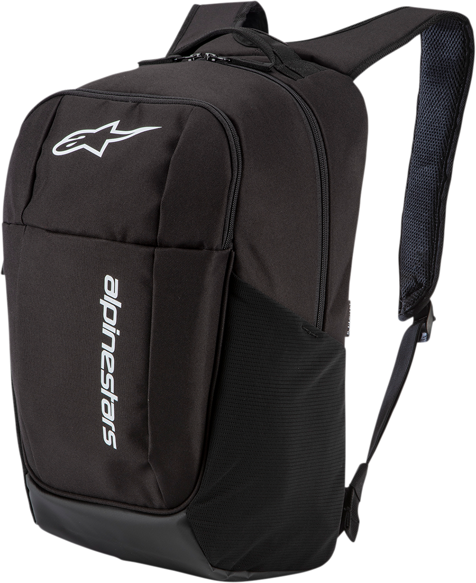 Alpinestars GFX V2 Backpack in black, a protective gear with multiple compartments and adjustable straps for motorcycle riders.