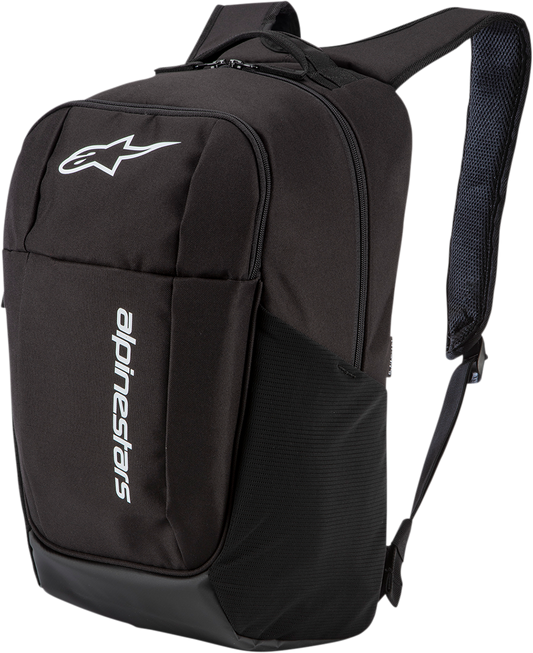 Alpinestars GFX V2 Backpack in black, a protective gear with multiple compartments and adjustable straps for motorcycle riders.