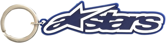 Alpinestars Blaze blue and white key fob with protective gear branding and logo, designed for key organization and style.