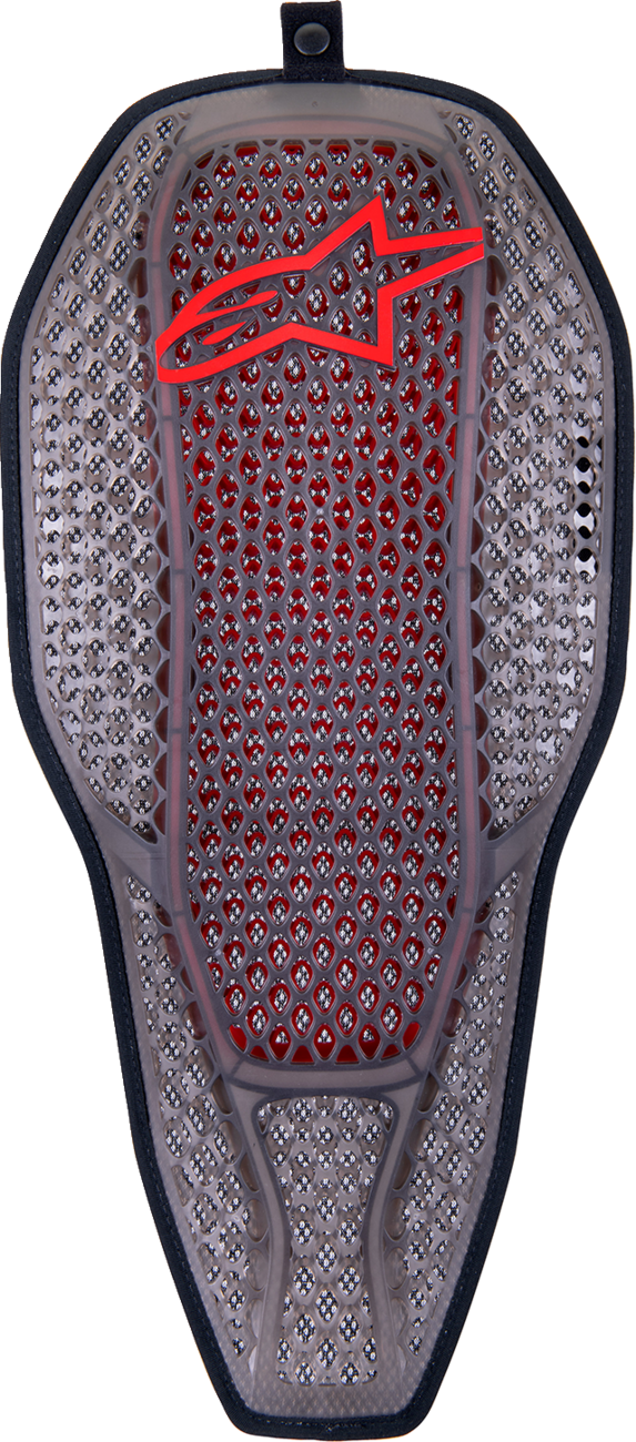 Alpinestars Nucleon Flex Proi full back protection insert in transparent smoke and red, medium size, for motorcycle protective gear.